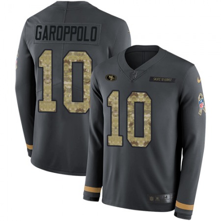 Nike 49ers #10 Jimmy Garoppolo Anthracite Salute to Service Youth Stitched NFL Limited Therma Long Sleeve Jersey