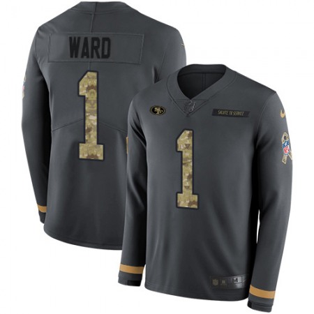 Nike 49ers #1 Jimmie Ward Anthracite Salute to Service Youth Stitched NFL Limited Therma Long Sleeve Jersey