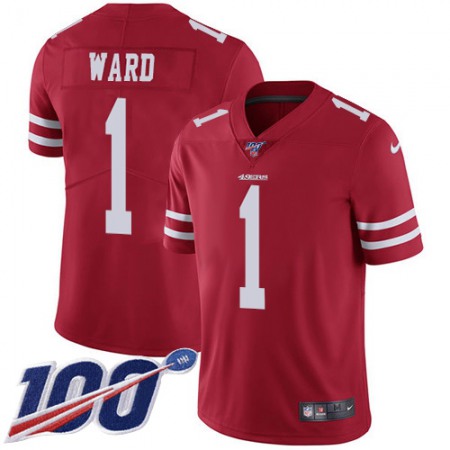 Nike 49ers #1 Jimmie Ward Red Team Color Youth Stitched NFL 100th Season Vapor Limited Jersey