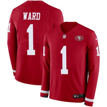Nike 49ers #1 Jimmie Ward Red Team Color Youth Stitched NFL Limited Therma Long Sleeve Jersey