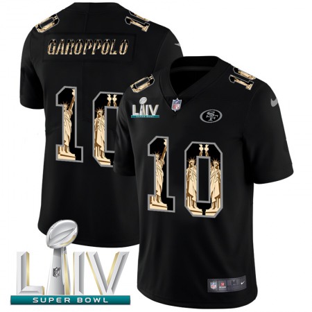 San Francisco 49ers #10 Jimmy Garoppolo Carbon Black Super Bowl LIV 2020 Vapor Statue Of Liberty Limited NFL Jersey