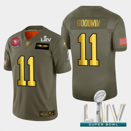 Nike 49ers #11 Marquise Goodwin Men's Olive Gold Super Bowl LIV 2020 2019 Salute to Service NFL 100 Limited Jersey