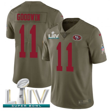 Nike 49ers #11 Marquise Goodwin Olive Super Bowl LIV 2020 Youth Stitched NFL Limited 2017 Salute To Service Jersey