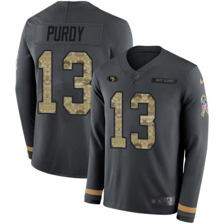 Nike 49ers #13 Brock Purdy Anthracite Salute to Service Youth Stitched NFL Limited Therma Long Sleeve Jersey
