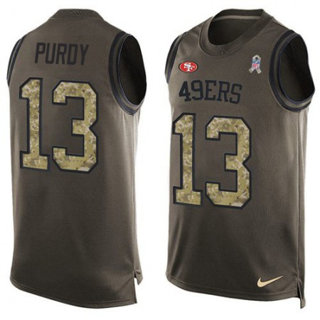 Nike 49ers #13 Brock Purdy Green Men's Stitched NFL Limited Salute To Service Tank Top Jersey