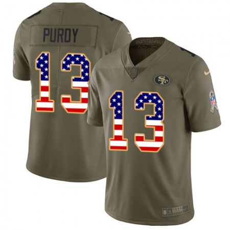 Nike 49ers #13 Brock Purdy Olive/USA Flag Men's Stitched NFL Limited 2017 Salute To Service Jersey