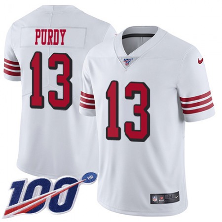 Nike 49ers #13 Brock Purdy White Rush Men's Stitched NFL Limited 100th Season Jersey