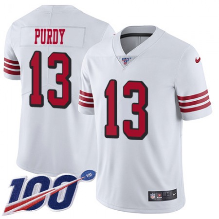 Nike 49ers #13 Brock Purdy White Rush Youth Stitched NFL Limited 100th Season Jersey