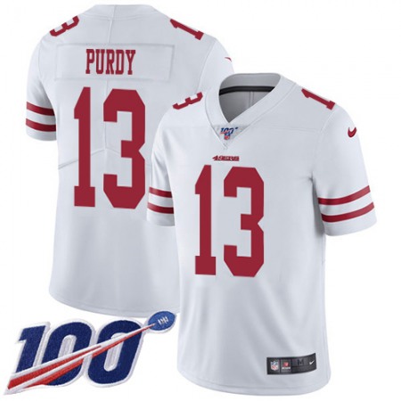 Nike 49ers #13 Brock Purdy White Youth Stitched NFL 100th Season Vapor Limited Jersey