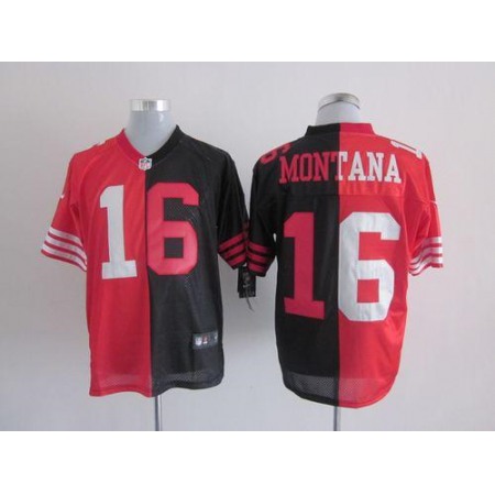 Nike 49ers #16 Joe Montana Black/Red Men's Stitched NFL Elite Split Jersey