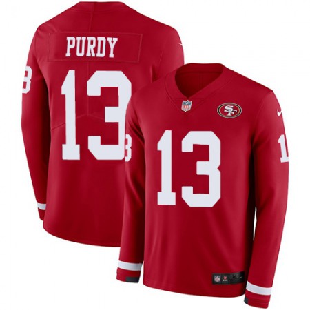 San Francisco 49ers #13 Brock Purdy Red Team Color Youth Stitched NFL Limited Therma Long Sleeve Jersey