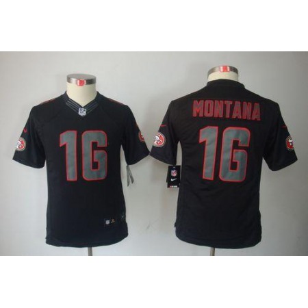 Nike 49ers #16 Joe Montana Black Impact Youth Stitched NFL Limited Jersey