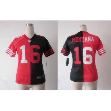 Nike 49ers #16 Joe Montana Black/Red Women's Stitched NFL Elite Split Jersey