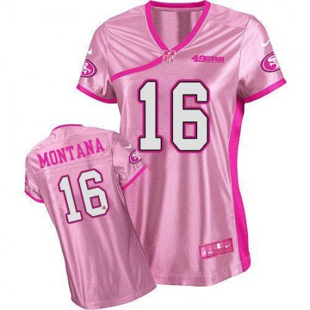 Nike 49ers #16 Joe Montana Pink Women's Be Luv'd Stitched NFL Elite Jersey