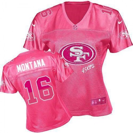 Nike 49ers #16 Joe Montana Pink Women's Fem Fan NFL Game Jersey