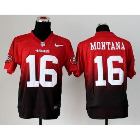 Nike 49ers #16 Joe Montana Red/Black Men's Stitched NFL Elite Fadeaway Fashion Jersey