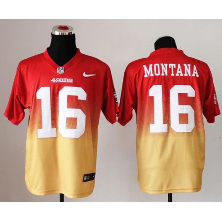 Nike 49ers #16 Joe Montana Red/Gold Men's Stitched NFL Elite Fadeaway Fashion Jersey