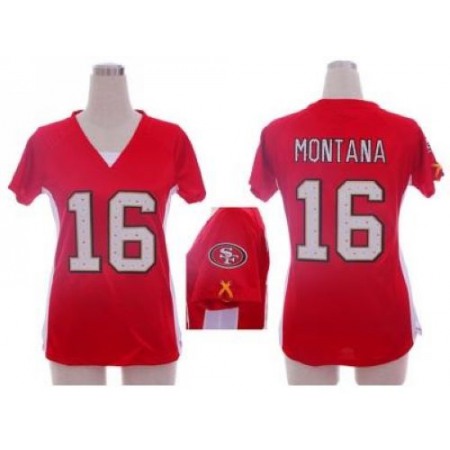 Nike 49ers #16 Joe Montana Red Team Color Draft Him Name & Number Top Women's Stitched NFL Elite Jersey