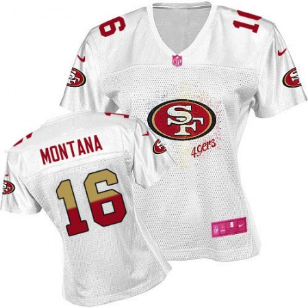 Nike 49ers #16 Joe Montana White Women's Fem Fan NFL Game Jersey
