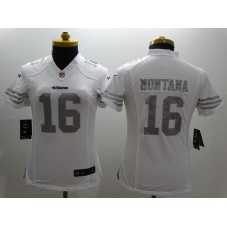 Nike 49ers #16 Joe Montana White Women's Stitched NFL Limited Platinum Jersey