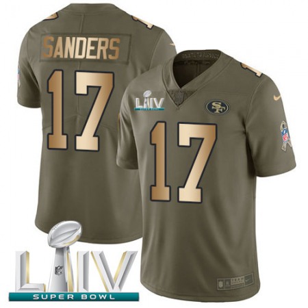 Nike 49ers #17 Emmanuel Sanders Olive/Gold Super Bowl LIV 2020 Youth Stitched NFL Limited 2017 Salute To Service Jersey