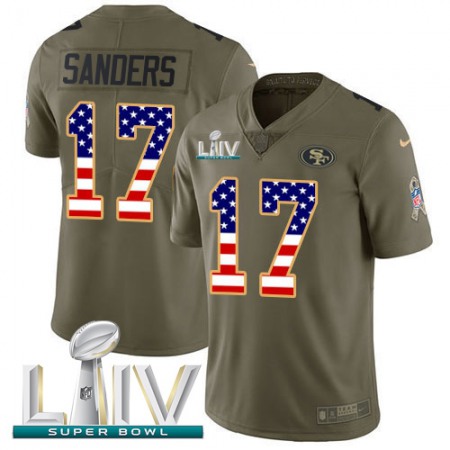 Nike 49ers #17 Emmanuel Sanders Olive/USA Flag Super Bowl LIV 2020 Youth Stitched NFL Limited 2017 Salute To Service Jersey