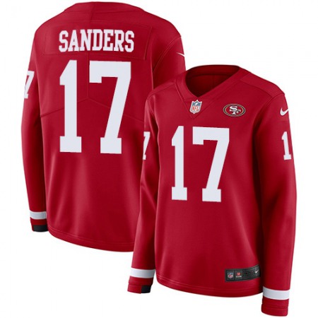 Nike 49ers #17 Emmanuel Sanders Red Team Color Women's Stitched NFL Limited Therma Long Sleeve Jersey