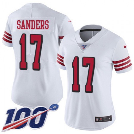 Nike 49ers #17 Emmanuel Sanders White Rush Women's Stitched NFL Limited 100th Season Jersey
