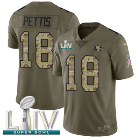 Nike 49ers #18 Dante Pettis Olive/Camo Super Bowl LIV 2020 Youth Stitched NFL Limited 2017 Salute To Service Jersey