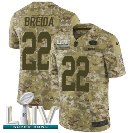 Nike 49ers #22 Matt Breida Camo Super Bowl LIV 2020 Men's Stitched NFL Limited 2018 Salute To Service Jersey