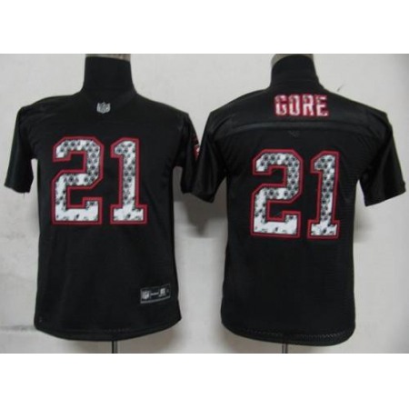 Sideline Black United 49ers #21 Frank Gore Black Stitched Youth NFL Jersey