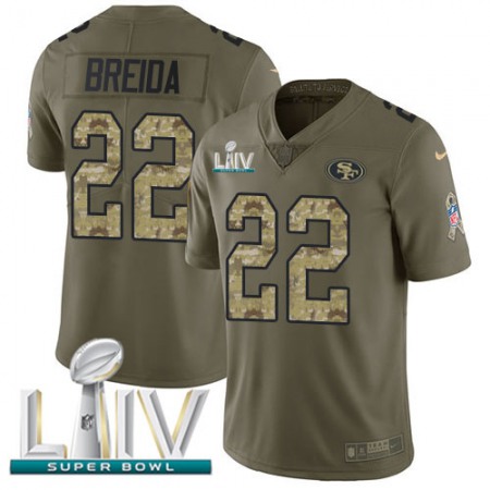 Nike 49ers #22 Matt Breida Olive/Camo Super Bowl LIV 2020 Youth Stitched NFL Limited 2017 Salute To Service Jersey