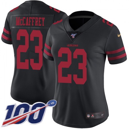 Nike 49ers #23 Christian McCaffrey Black Alternate Women's Stitched NFL 100th Season Vapor Limited Jersey