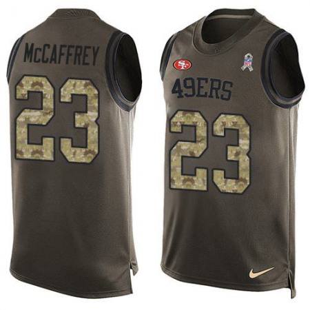 Nike 49ers #23 Christian McCaffrey Green Men's Stitched NFL Limited Salute To Service Tank Top Jersey