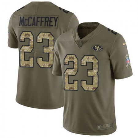 Nike 49ers #23 Christian McCaffrey Olive/Camo Men's Stitched NFL Limited 2017 Salute To Service Jersey