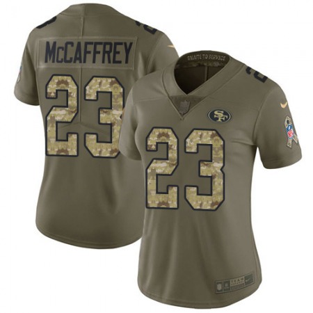 Nike 49ers #23 Christian McCaffrey Olive/Camo Women's Stitched NFL Limited 2017 Salute To Service Jersey