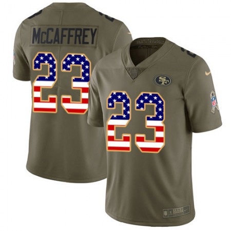 Nike 49ers #23 Christian McCaffrey Olive/USA Flag Men's Stitched NFL Limited 2017 Salute To Service Jersey