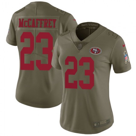 Nike 49ers #23 Christian McCaffrey Olive Women's Stitched NFL Limited 2017 Salute to Service Jersey