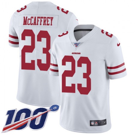 Nike 49ers #23 Christian McCaffrey White Men's Stitched NFL 100th Season Vapor Limited Jersey