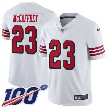 Nike 49ers #23 Christian McCaffrey White Rush Youth Stitched NFL Limited 100th Season Jersey