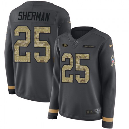 Nike 49ers #25 Richard Sherman Anthracite Salute to Service Women's Stitched NFL Limited Therma Long Sleeve Jersey