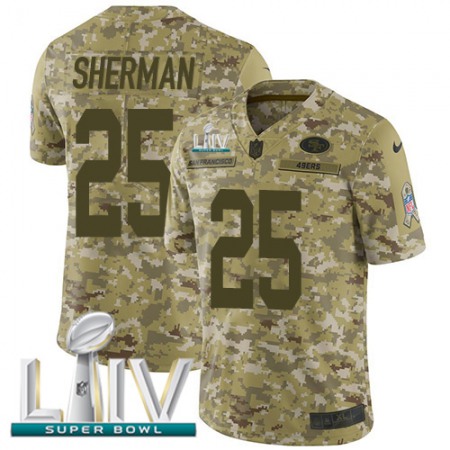 Nike 49ers #25 Richard Sherman Camo Super Bowl LIV 2020 Youth Stitched NFL Limited 2018 Salute To Service Jersey