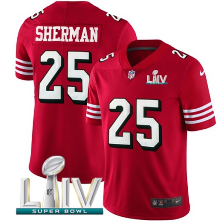 Nike 49ers #25 Richard Sherman Red Super Bowl LIV 2020 Team Color Youth Stitched NFL Vapor Untouchable Limited II Jersey