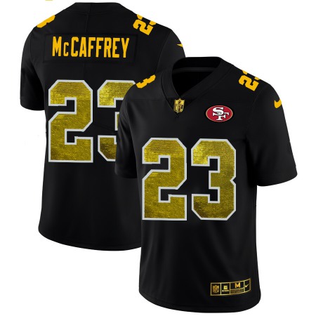 San Francisco 49ers #23 Christian McCaffrey Men's Black Nike Golden Sequin Vapor Limited NFL Jersey