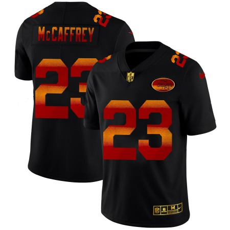 San Francisco 49ers #23 Christian McCaffrey Men's Black Nike Red Orange Stripe Vapor Limited NFL Jersey