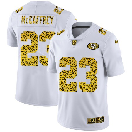 San Francisco 49ers #23 Christian McCaffrey Men's Nike Flocked Leopard Print Vapor Limited NFL Jersey White