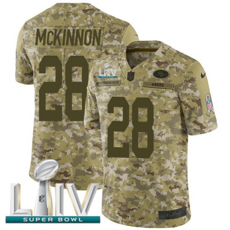 Nike 49ers #28 Jerick McKinnon Camo Super Bowl LIV 2020 Youth Stitched NFL Limited 2018 Salute To Service Jersey