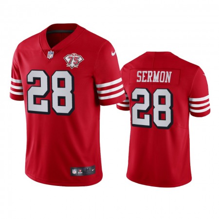 Nike 49ers #28 Trey Sermon Red Rush Youth 75th Anniversary Stitched NFL Vapor Untouchable Limited Jersey