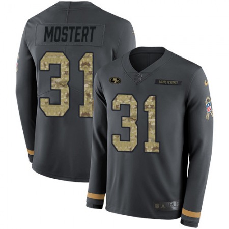 Nike 49ers #31 Raheem Mostert Anthracite Salute to Service Youth Stitched NFL Limited Therma Long Sleeve Jersey