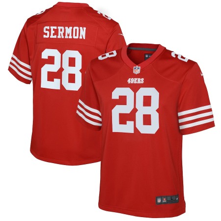 San Francisco 49ers #28 Trey Sermon Scarlet Youth 2022-23 Nike NFL Game Jersey